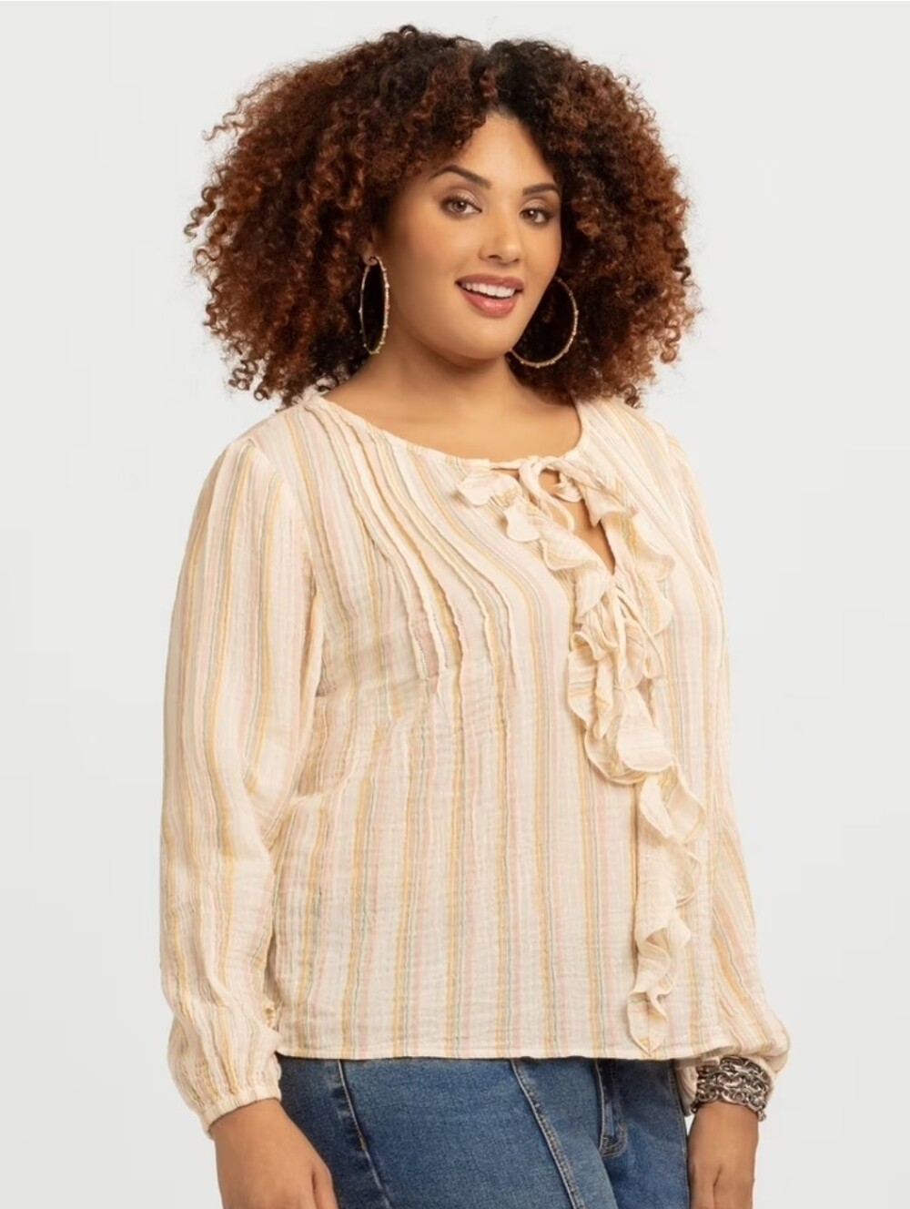 Jessica Simpson Womens 3X Cotton Gauzy Shirt Boho Whimsy Ruffle Blouse
